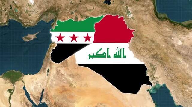 Iraq And Syria Map With Flag Animation