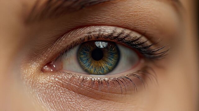 Extreme Close Up of a Human Eye Showing Iris and Eyelashes.
