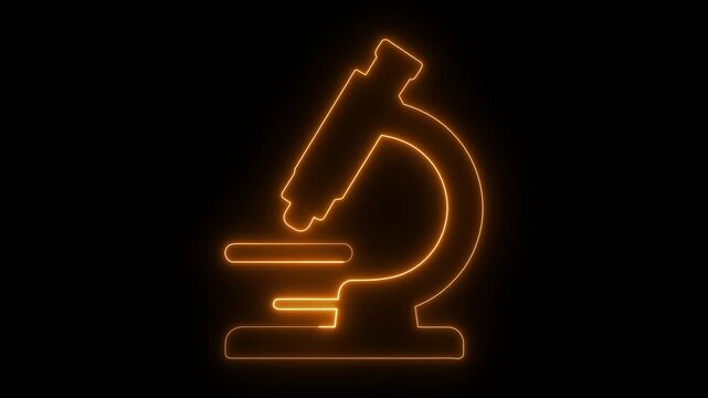 Glowing microscope icon representing laboratory research, biology experiments and medical science technology.