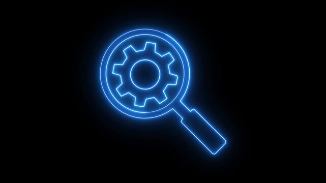 Settings search icon with gear. Technology configuration and system optimization concept for software development and digital technology.