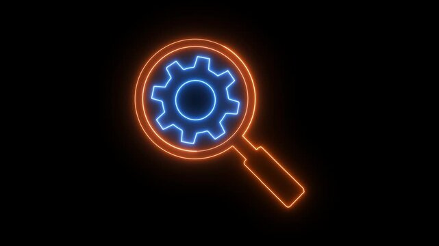 Settings search icon with gear. Technology configuration and system optimization concept for software development and digital technology.