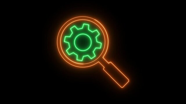 Settings search icon with gear. Technology configuration and system optimization concept for software development and digital technology.