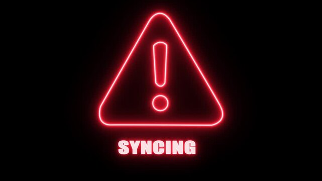 Red Neon Warning Sign with Syncing Text Flashing on Black Background Cinematic Motion