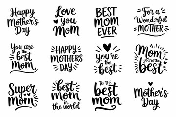 Fototapeta premium Twelve black and white handwritten mother's day messages in various fonts and styles