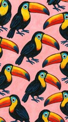 Fototapeta premium Vibrant toucans on pink mobile wallpaper
