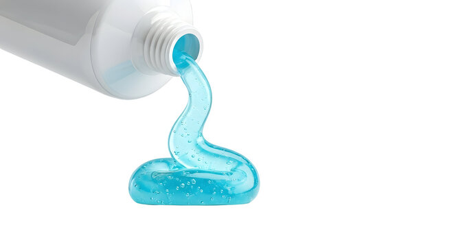 Close-up view of toothpaste being squeezed out of a tube. The texture and color are visible, with small bubbles present, isolated on transparent background