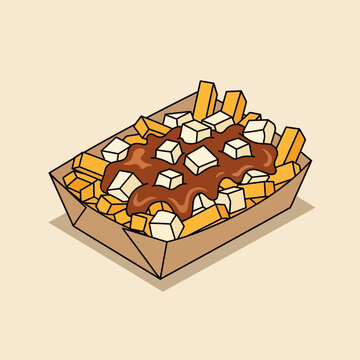 A delicious serving of poutine with cheese curds and gravy on fries.