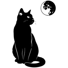 A black cat looking up at the moon isolated on transparent background, Vector © Muslima Hossain