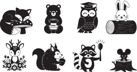 Black and white of various animals in different poses and activities mushroom © Shihab SR