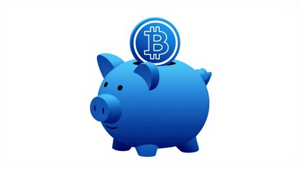 Obraz premium Blue Piggy Bank with Bitcoin Symbol 3D Illustration