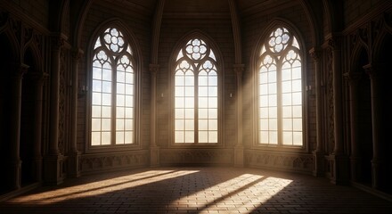 Obraz premium Stained glass windows in a gothic cathedral interior