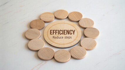 Wooden Circles Surrounding Center with Text on Efficiency for Business Productivity and Process Improvement