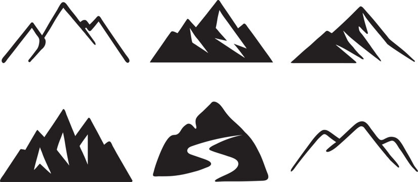 Mountain Peak Silhouettes and Outdoor Nature Adventure Vector Set