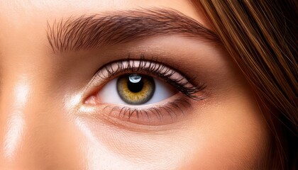 Fototapeta premium Detailed Close-Up of a Hazel Eye with Natural Eyebrow.