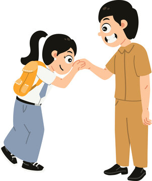 Anak SMA Menyapa Guru Dengan Sopan Di Hari Sekolah, Back To School Illustration