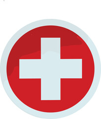Obraz premium Minimal medical cross icon inside red circle emergency healthcare symbol flat vector illustration isolated on white background first aid hospital sign badge design