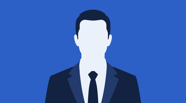 Faceless Businessman Profile Avatar in Suit and Tie, Professional Male Character Icon on Blue Background, Anonymous Corporate Employee User Identity Illustration