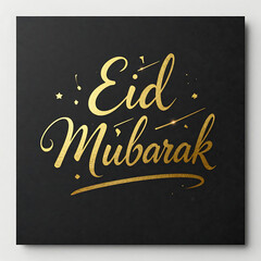 Illustration of Eid Mubarak greeting card gold text Isolated on transparent background