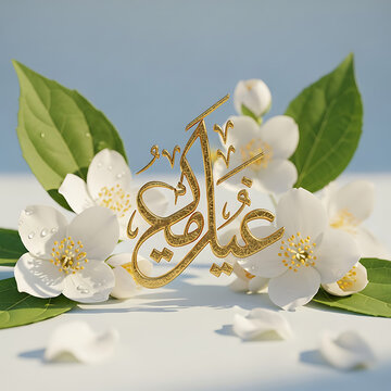 Eid Mubarak Arabic Calligraphy Floral Design Isolated on transparent background
