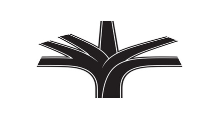 A striking black graphic depicts a stylized tree form resembling roots or branches silhouette high quality © AL-AMIN