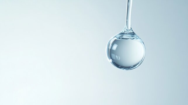 sedition. A single clear droplet falling from a glass dropper, studio lighting, clean aesthetic. bar promotions, beverage menus, designed for product packaging and bar promotions.