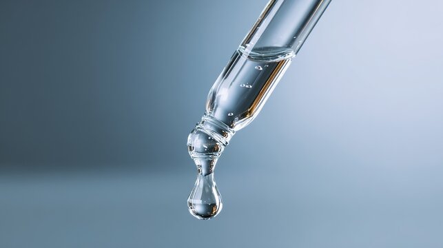 sedition. A single clear droplet falling from a glass dropper, studio lighting, clean aesthetic. bar promotions, beverage menus, designed for product packaging and bar promotions.