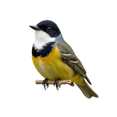 Naklejka premium A small yellow and black bird perched on a branch.