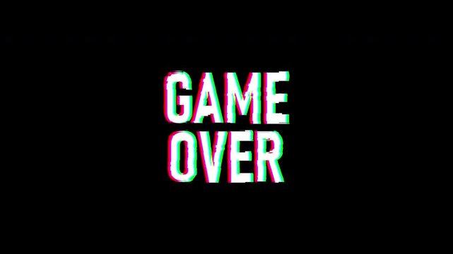 Game Over Text Animation with Transparent Alpha Channel and Glitch Effect for Gaming Video Overlay