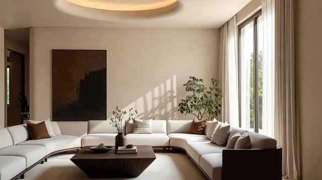 Elegant Living Room Interior Design with Modern Furniture and Decor.