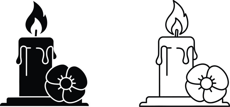 Candle and pomegranate simple line art icons Vector