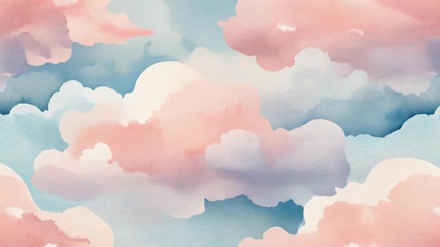 Dreamy Pastel Watercolor Clouds Drifting Gently Across Textured Paper