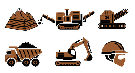 Heavy Machinery and Mining Equipment Icons. © yahya