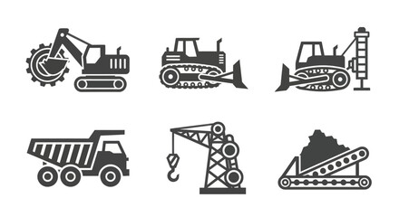 Heavy Machinery Icons for Construction Industry. © yahya