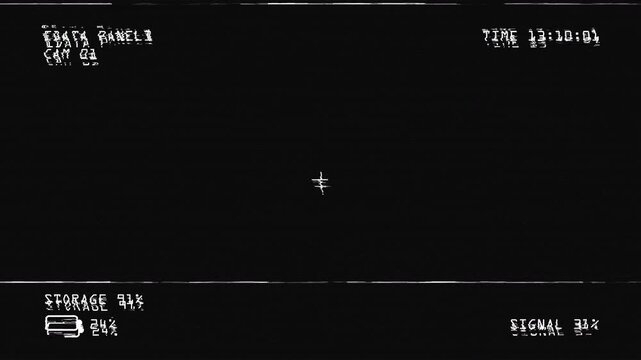 Professional Camera Monitor Screen Overlay with System Data Display, Digital Glitch Error and Distorted Surveillance Interface Effect