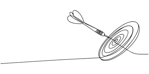 continuous one line drawing Vector dartboard icon with dart, line art style © SHANTO