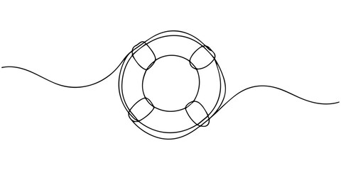 continuous one line drawing Vector lifebuoy icon with rope, safety symbol © SHANTO