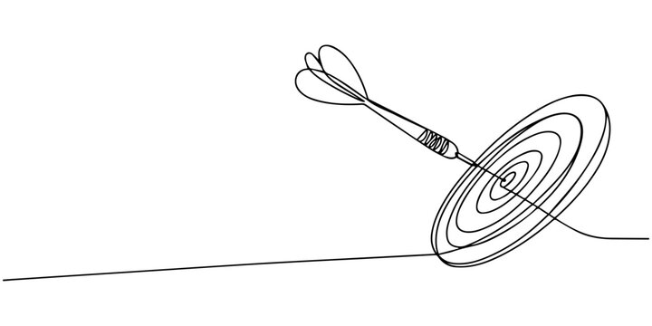 continuous one line drawing Vector dartboard icon with dart, line art style