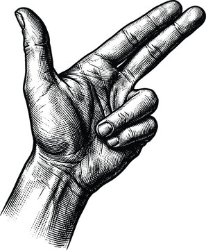 Hand gesture showing two fingers like gun vintage illustration