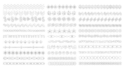 Fototapeta premium Variety of hand-drawn decorative border patterns and dividers in different artistic styles for use in cards books or web design.