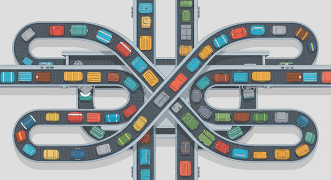 Colorful toy road track layout.