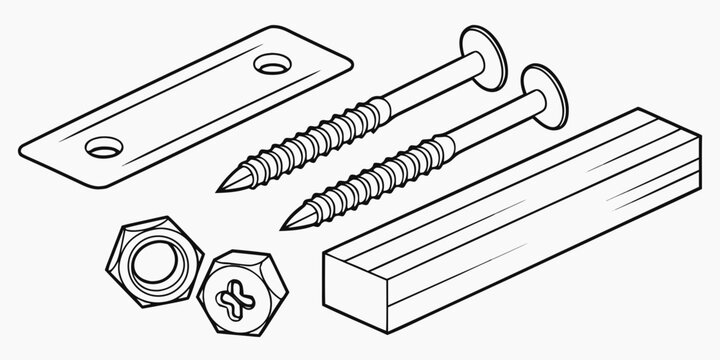 Assorted hardware components including screws, nuts, bolts, and washers
