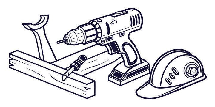 A variety of tools including a power drill, a jigsaw, and a sanding disk.