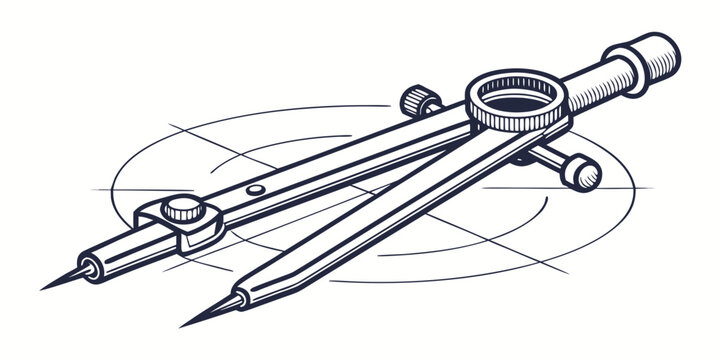 A set of drafting tools including a compass, protractor, and rulers