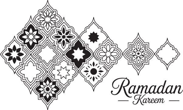 Ramadan Kareem greeting card with floral geometric patterns and arabesque designs