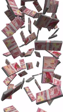 Vertical Bermuda Money, Falling BMD Banknotes, Cash Stacks Isolated on White, 4K