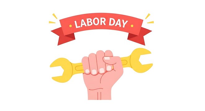 Labor day celebration with hand holding wrenches