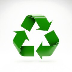 Obraz premium Polished green recycling icon featuring realistic reflections and three-dimensional arrows designed for eco-friendly marketing and waste management themes