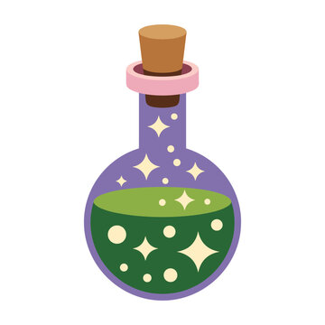 Magic potion bottle icon - sparkling witch elixir with stars