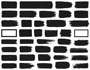 Obraz premium Black paint strokes and rectangular shapes on a white background, suggesting art textures and design elements