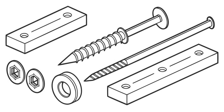 A variety of hardware components including screws, bolts, and washers.